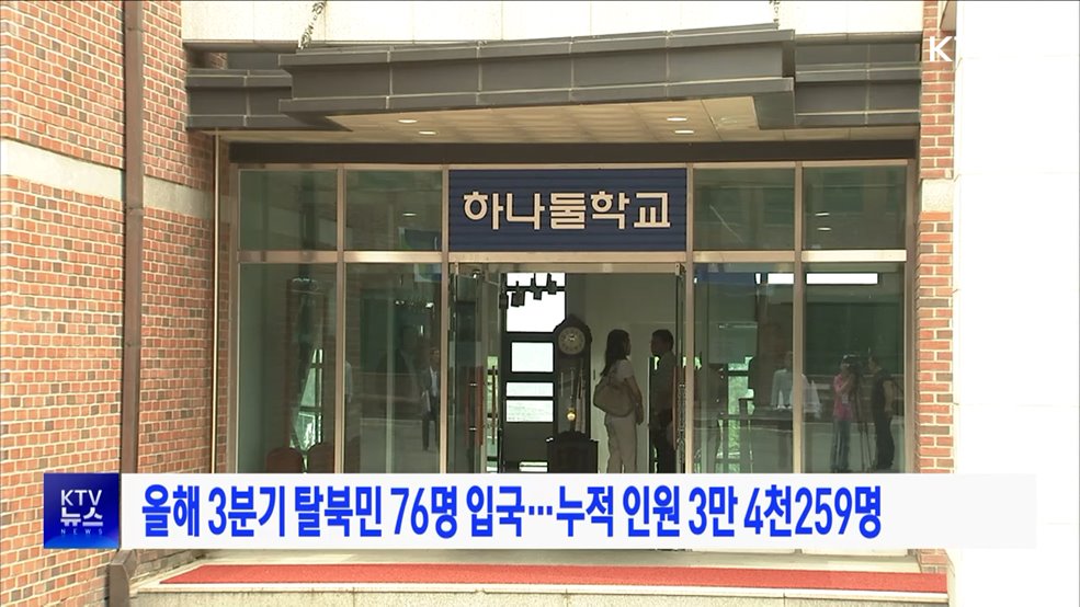 올해 3분기 탈북민 76명 입국···누적 인원 3만 4천259명