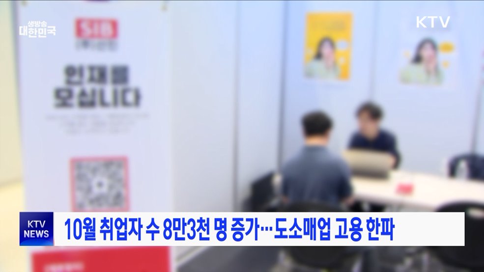 10월 취업자 수 8만3천 명 증가···도소매업 고용 한파