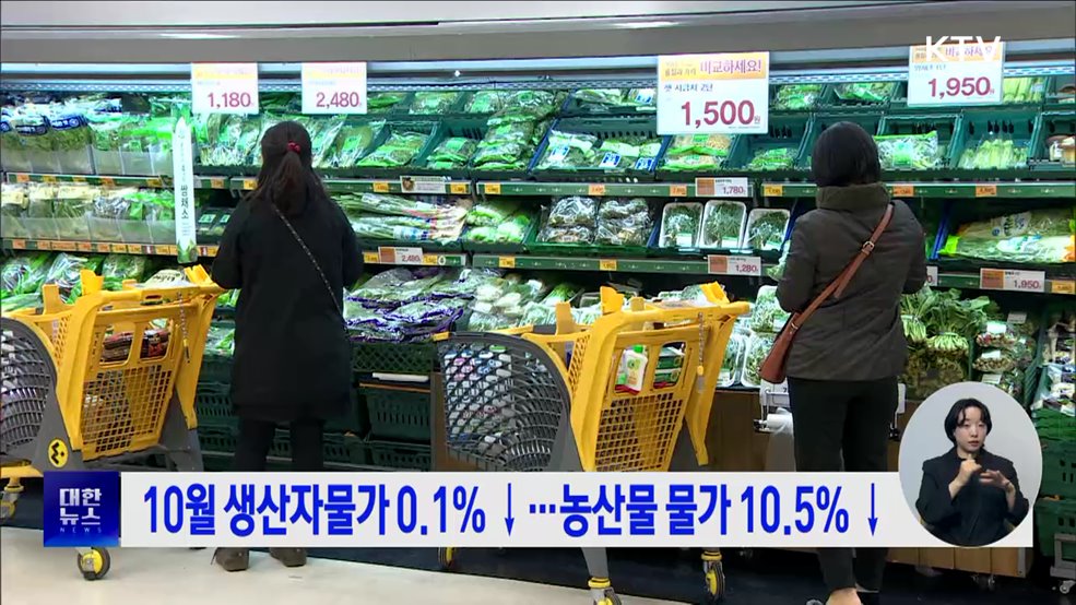 10월 생산자물가 0.1%↓···농산물 물가 10.5%↓