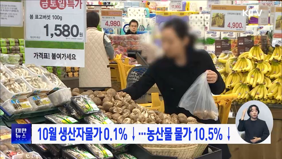 10월 생산자물가 0.1%↓···농산물 물가 10.5%↓