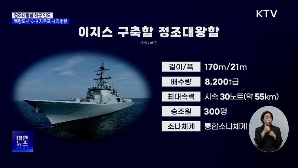 최신 이지스구축함 정조대왕함 인도···K-9 자주포 사격훈련