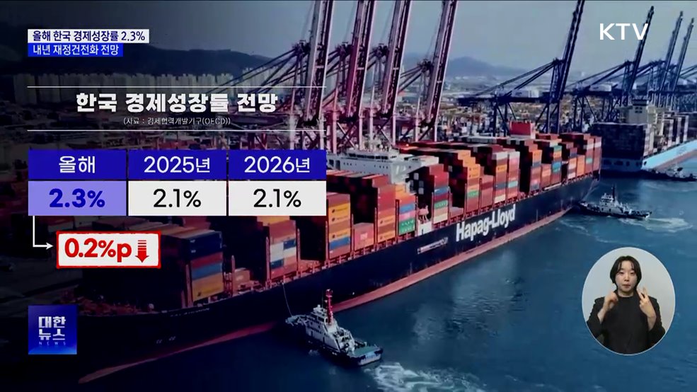 OECD "올해 한국 경제성장률 2.3%···내년 재정건전화 전망"