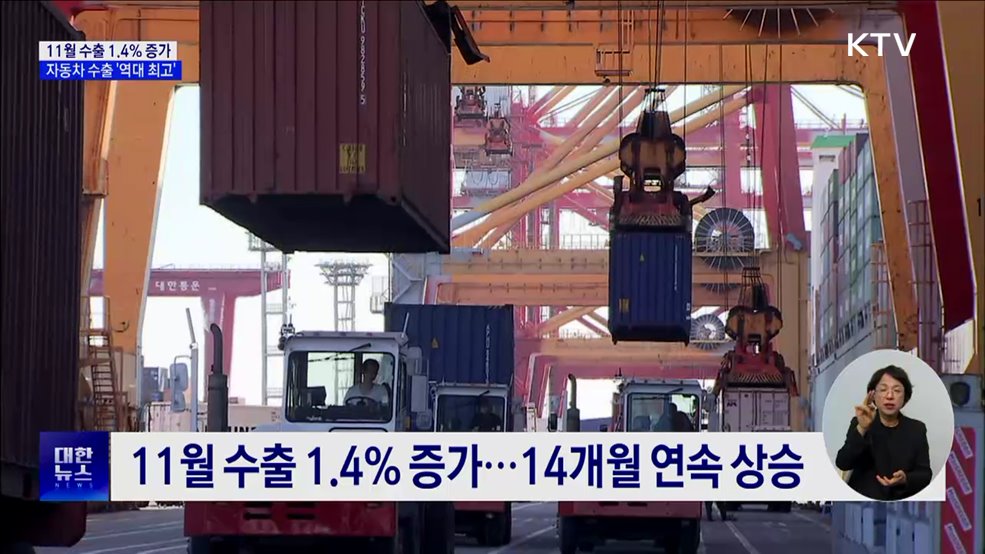 11월 수출 1.4% 증가···자동차 수출 '역대 최고'