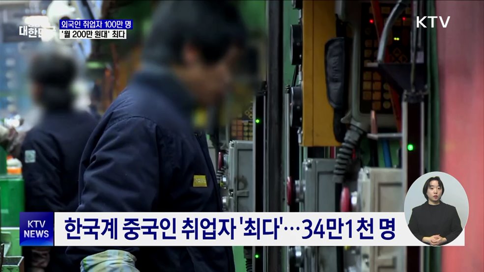 외국인 취업자 첫 100만 명···'월 200만 원대' 최다