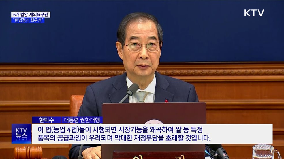 한 권한대행 "6개 법안 재의 요구···헌법정신 최우선"