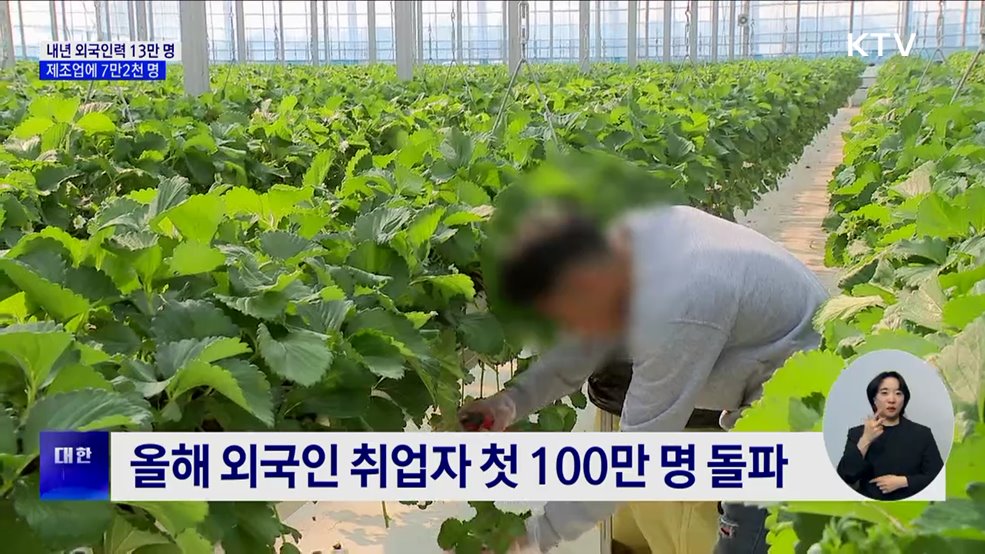 내년 외국인력 13만 명 도입···제조업에 7만2천 명