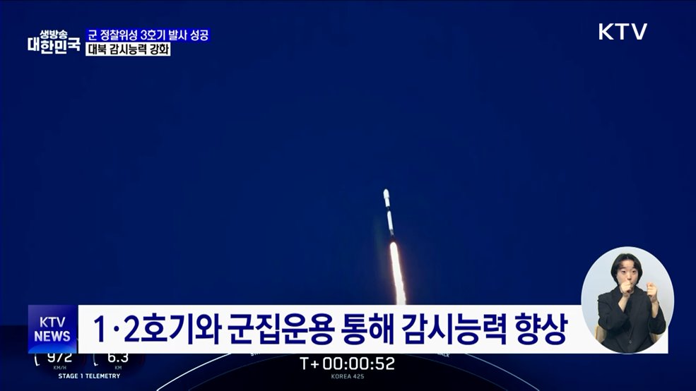 군 정찰위성 3호기 발사 성공···대북 감시능력 강화