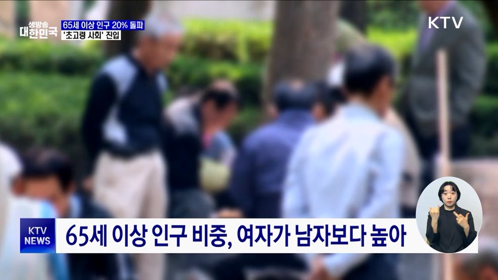 국내 65세 이상 인구 20% 돌파···'초고령 사회' 진입