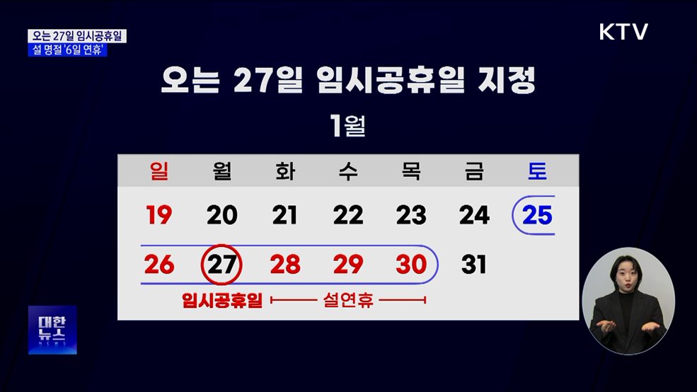 오는 27일 임시공휴일···설 명절 '6일 연휴'