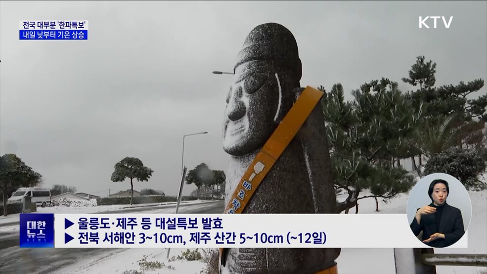 전국 대부분 '한파특보'···내일 낮부터 기온 올라