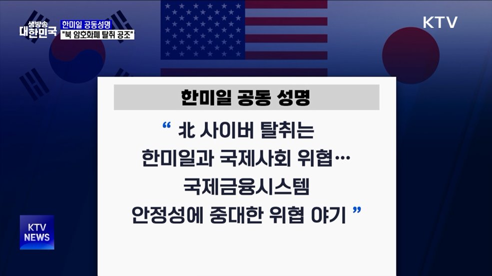 한미일 공동성명···"북 암호화폐 탈취 대응 강화"