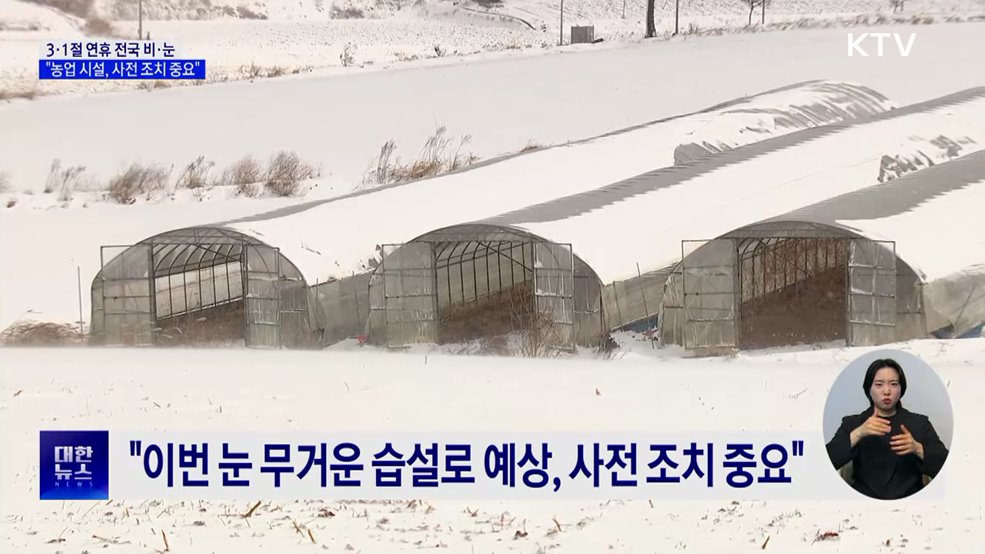 3·1절 연휴 전국 비·눈···"농업 시설, 사전 조치가 중요"