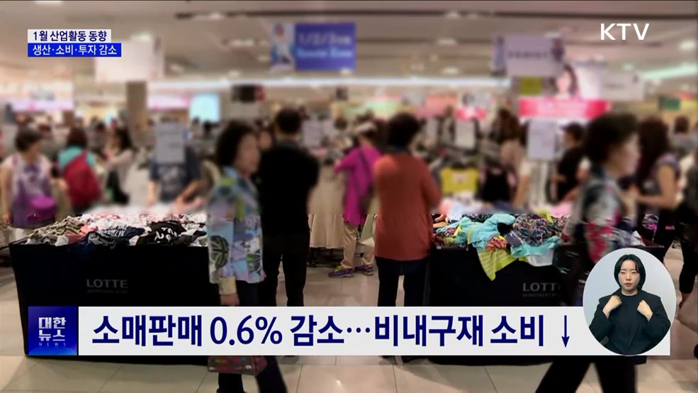 1월 국내 생산·소비·투자 '트리플 감소'