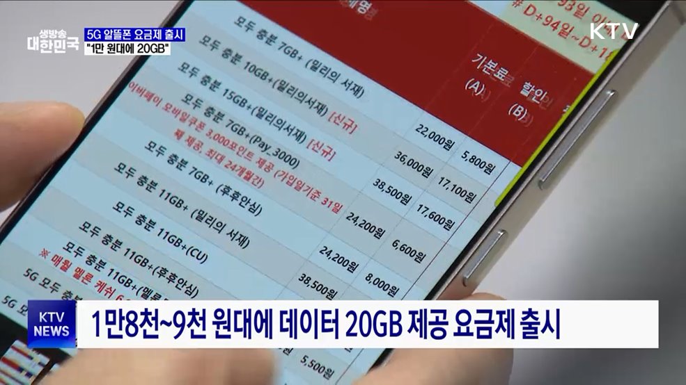 5G 알뜰폰 요금제 출시···"1만 원대에 20GB"