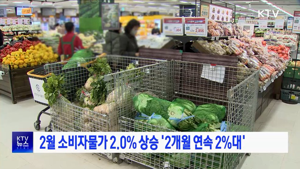 2월 소비자물가 2.0% 상승 '2개월 연속 2%대'
