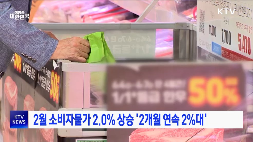 2월 소비자물가 2.0% 상승 '2개월 연속 2%대'