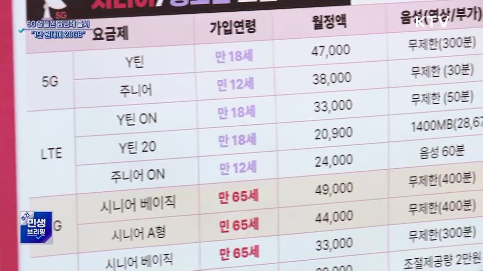 5G 알뜰폰 요금제 출시···"1만 원대에 20GB"