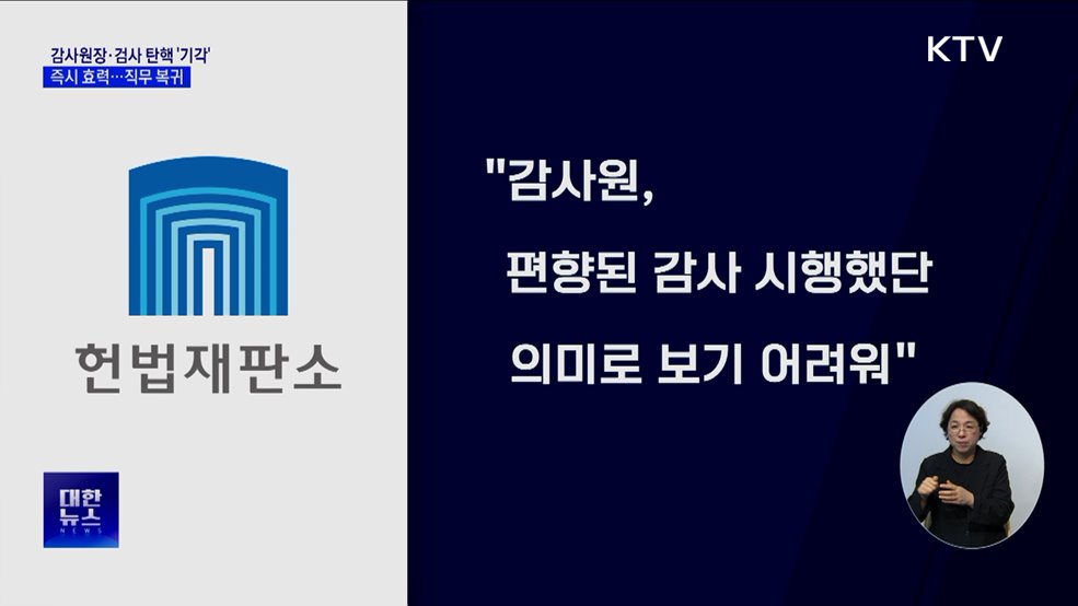 헌재, 감사원장·검사 3명 탄핵소추 기각···직무 복귀