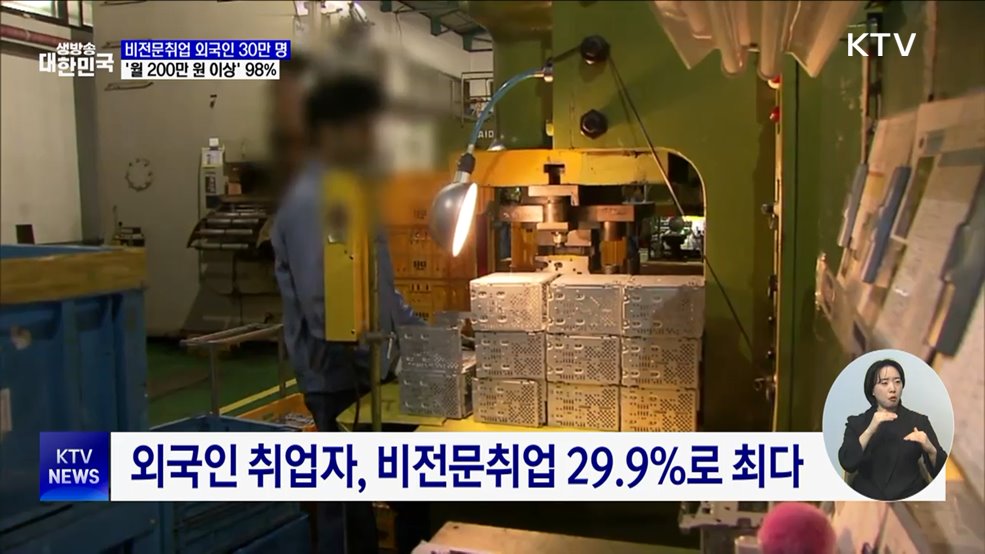 비전문취업 외국인 30만 명···'월소득 200만 원 이상' 98%