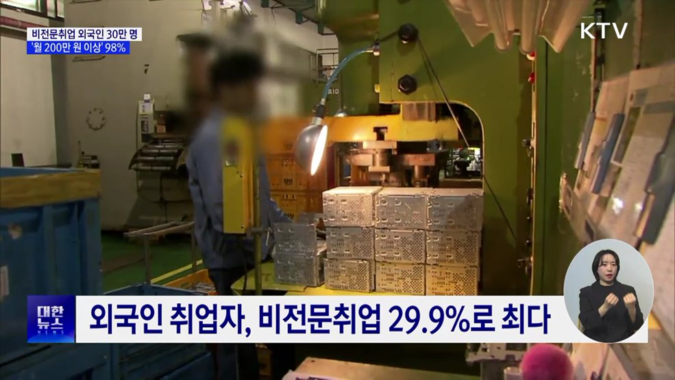 비전문취업 외국인 30만 명···'월소득 200만 원 이상' 98%