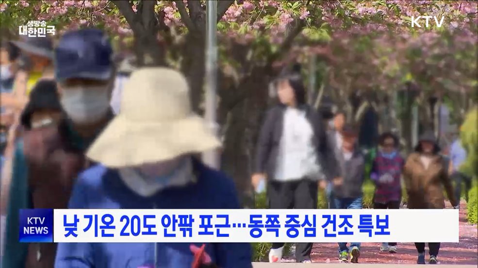 낮 기온 20도 안팎 포근···동쪽 중심 건조 특보