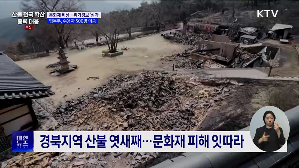 국가유산 재난 위기경보 '심각' 발령···수용자 500명 이송