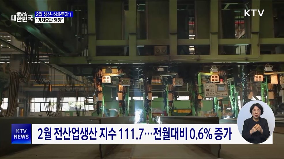 2월 생산·소비·투자↑···"기저효과·전기차 보조금 영향"