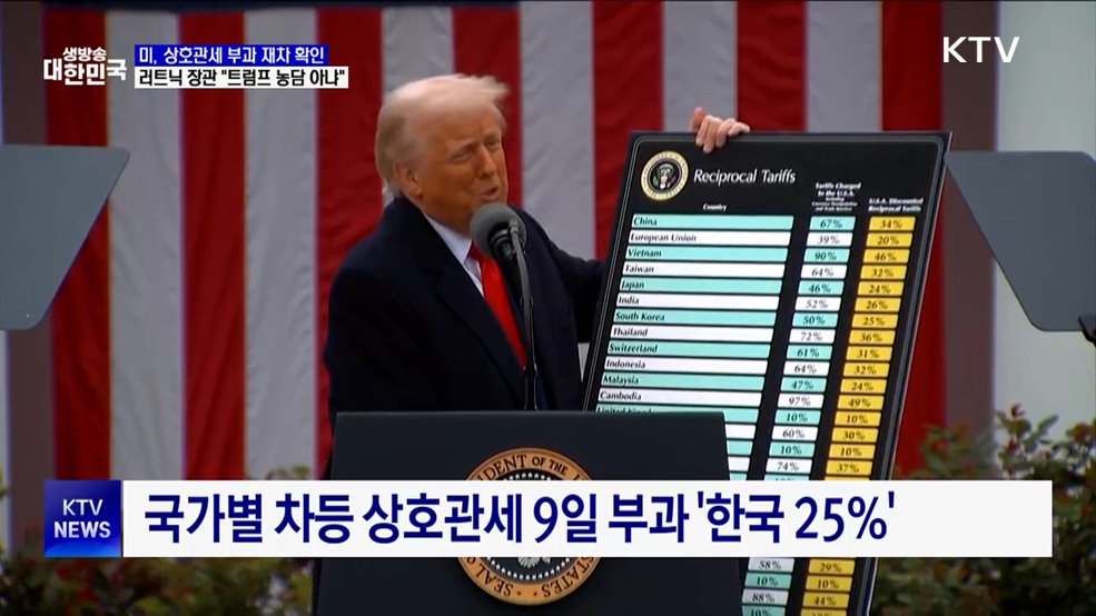 "미 관세조치 유예·연기 없다···트럼프 발표 농담 아냐"