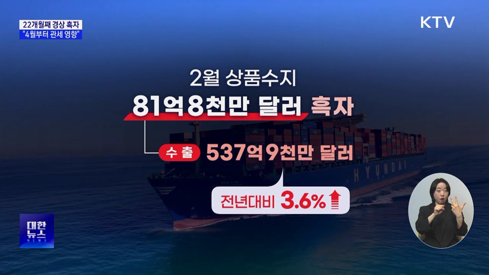 22개월째 경상 흑자···"4월부터 관세 영향"