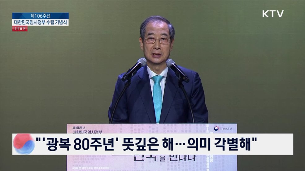 제106주년 대한민국임시정부 수립 기념식 한덕수 대통령 권한대행 기념사