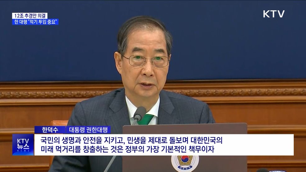 12조 추경안 의결···한 대행 "적기 투입 중요"