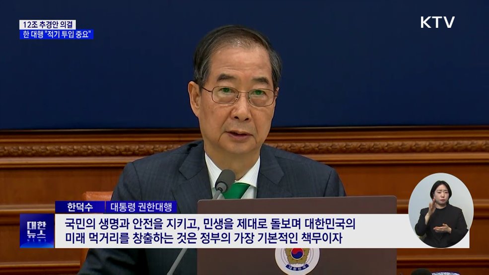 12조 추경안 의결···한 대행 "적기 투입 중요"