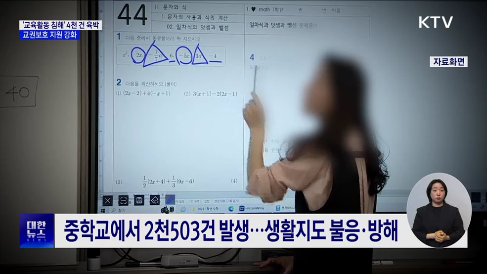 지난해 '교육활동 침해' 4천 건 육박···교권보호 지원 강화