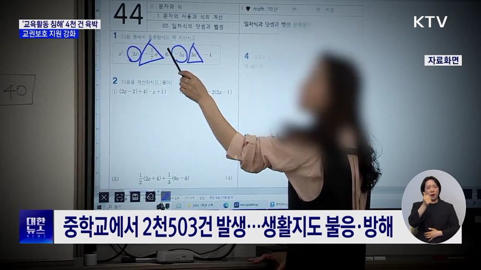 지난해 '교육활동 침해' 4천 건 육박···교권보호 지원 강화