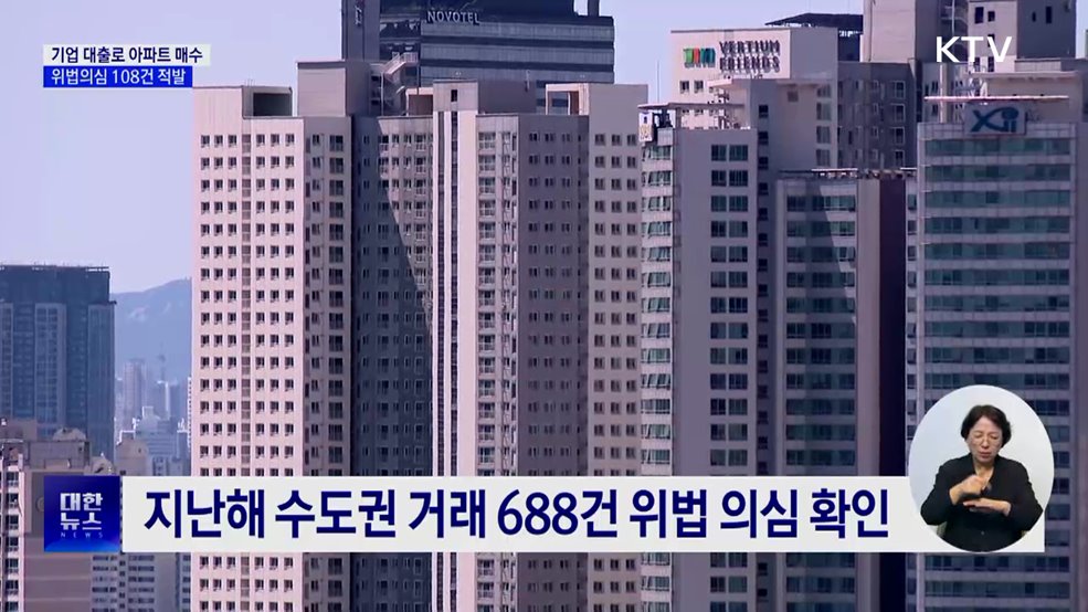 기업 운전자금 대출로 아파트 매수···위법의심 108건