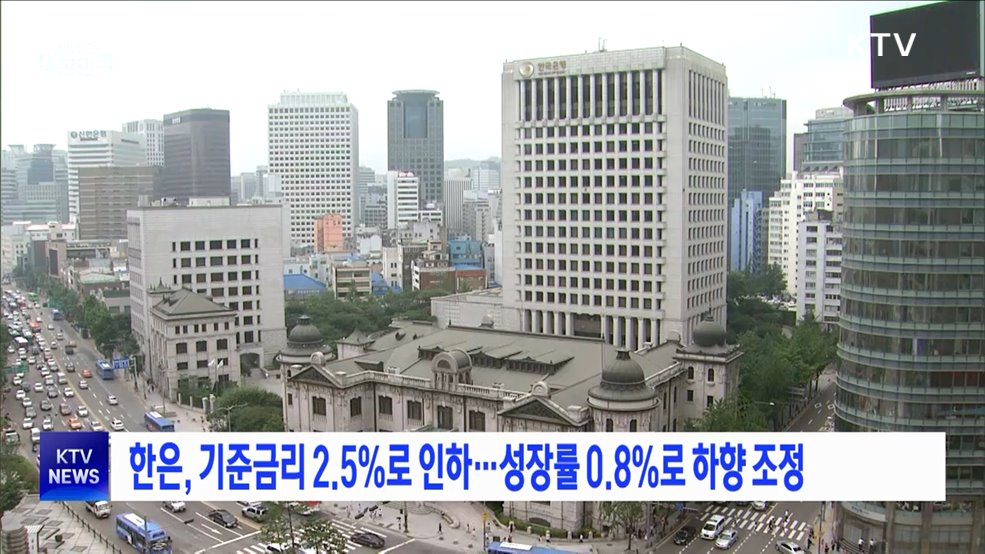 한은, 기준금리 2.5%로 인하···성장률 0.8%로 하향 조정