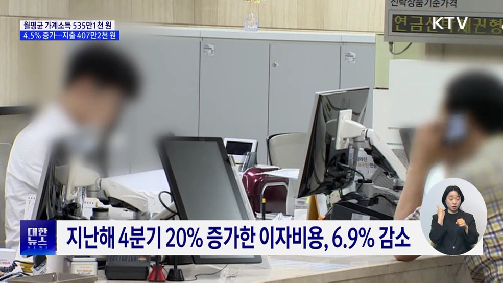 올 1분기 가계소득 535만1천 원···지출 1.4% 증가