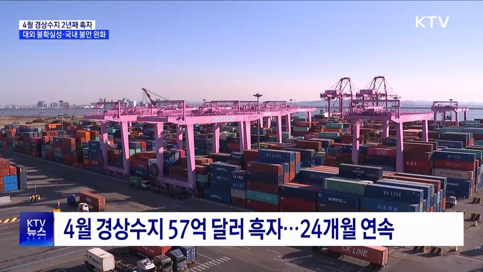 4월 경상수지 57억 달러 흑자···심리지표 개선 기대