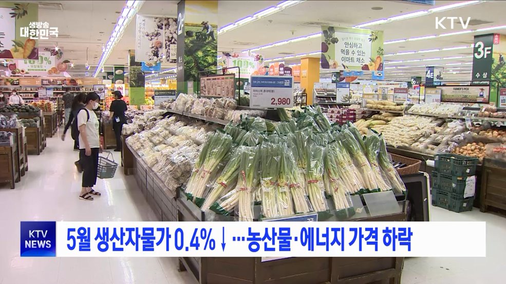 5월 생산자물가 0.4%↓···농산물·에너지 가격 하락