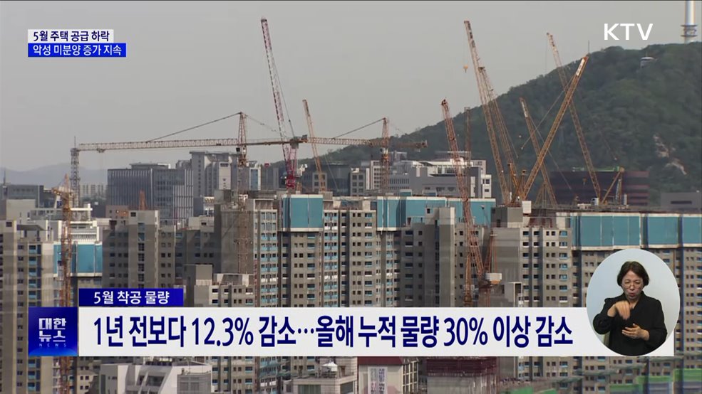 5월 주택 공급 지표 하락···악성 미분양 증가 지속
