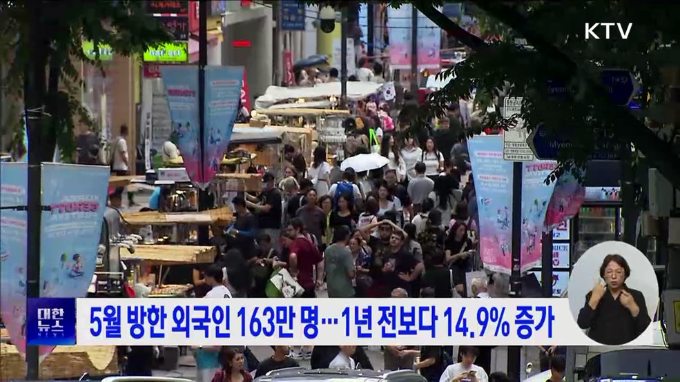 5월 방한 외국인 163만 명···1년 전보다 14.9% 증가