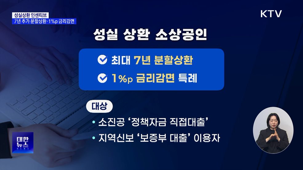 성실상환 인센티브···최대 7년 추가 분할상환·1%p 금리감면