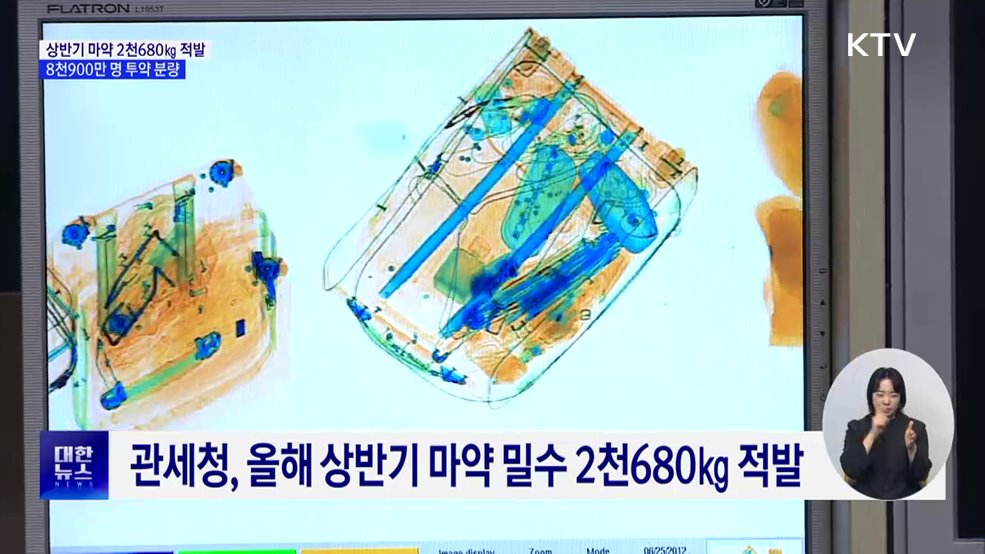 관세청, 상반기 마약 밀수 2천680㎏ 적발···'역대 최대'
