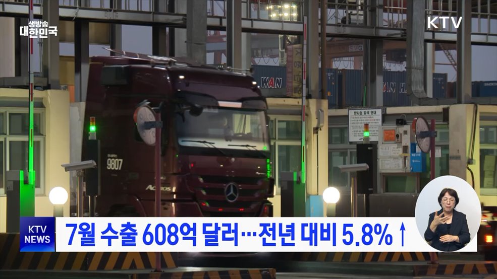 7월 수출 608억 달러···전년 대비 5.8%↑