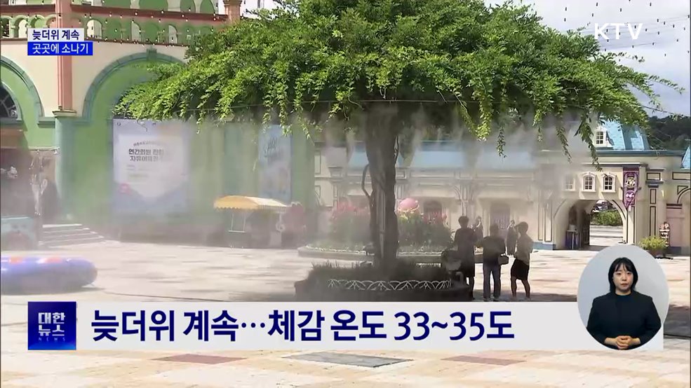 '체감 33~35도' 늦더위 계속···곳곳에 소나기