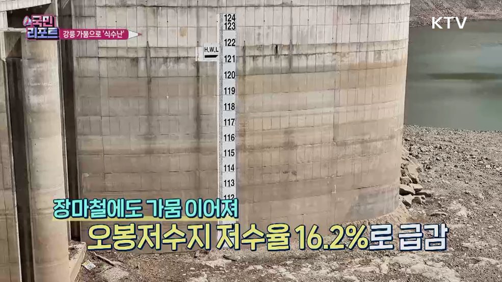 강릉 오봉저수지 바닥, 제한급수 시민 불편 가중