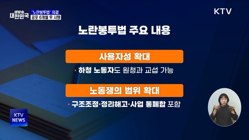 '노란봉투법' 의결···공포 6개월 후 시행