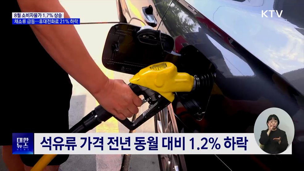 8월 소비자물가 1.7%↑···9개월 만에 최저 증가