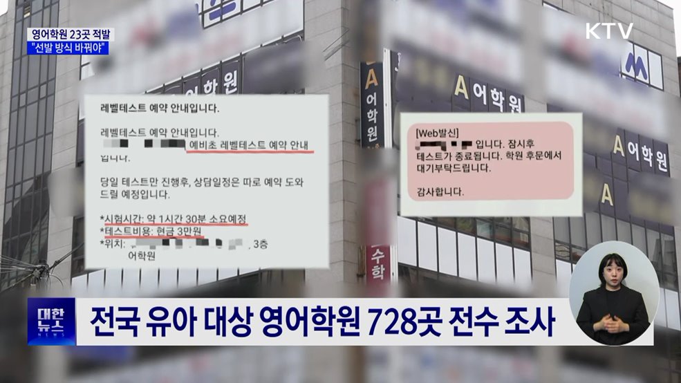 '4세 고시' 영어학원 23곳 적발···"선발 방식 바꿔야"