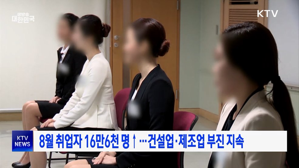 8월 취업자 16만6천 명 ↑···건설업·제조업 부진 지속